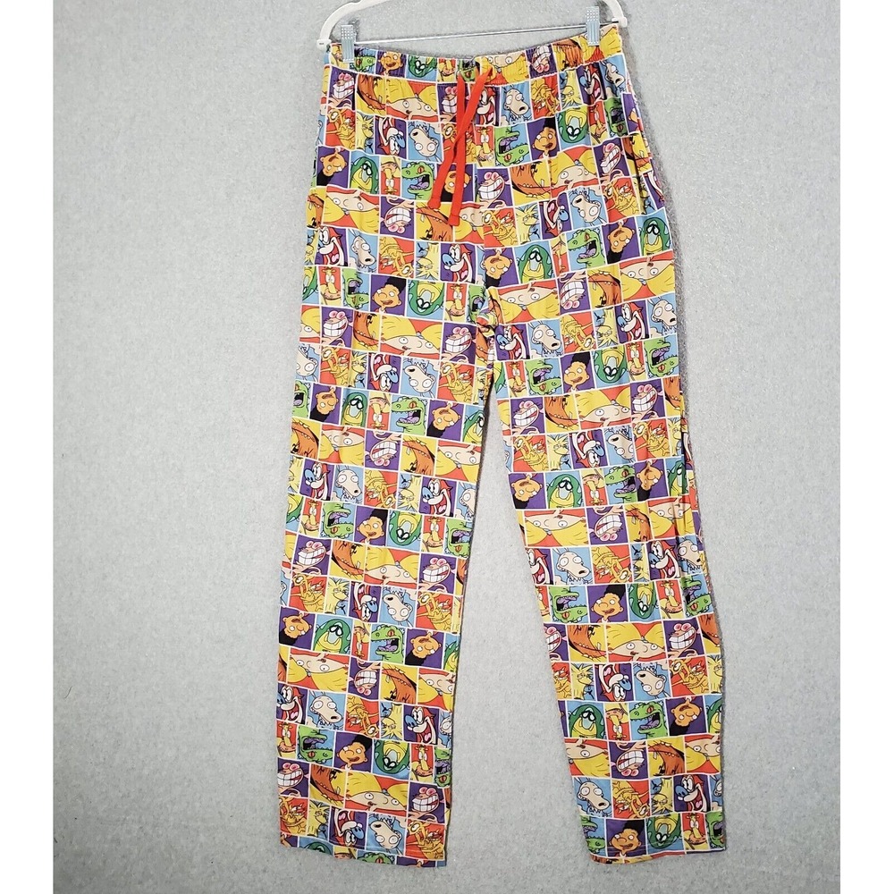 Nickelodeon Men Sleepwear Large Yellow Pajama‎ Pants Cartoons All Over Pockets